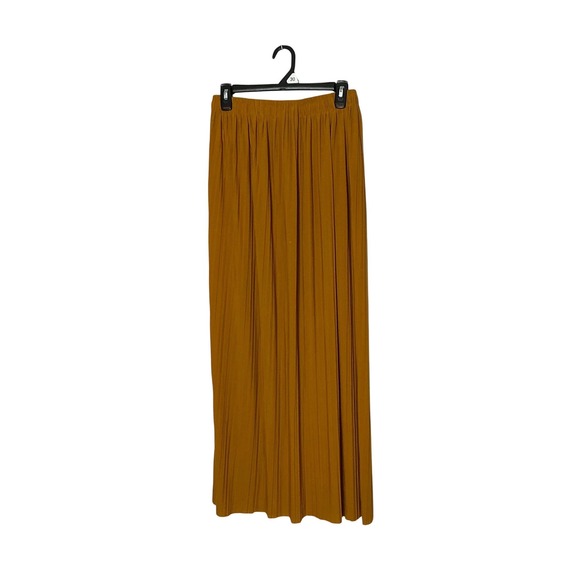 Pleated Midi Skirt Women M Elastic Waist Minimalist Fall Outfit Boho Style Golde - Picture 4 of 7